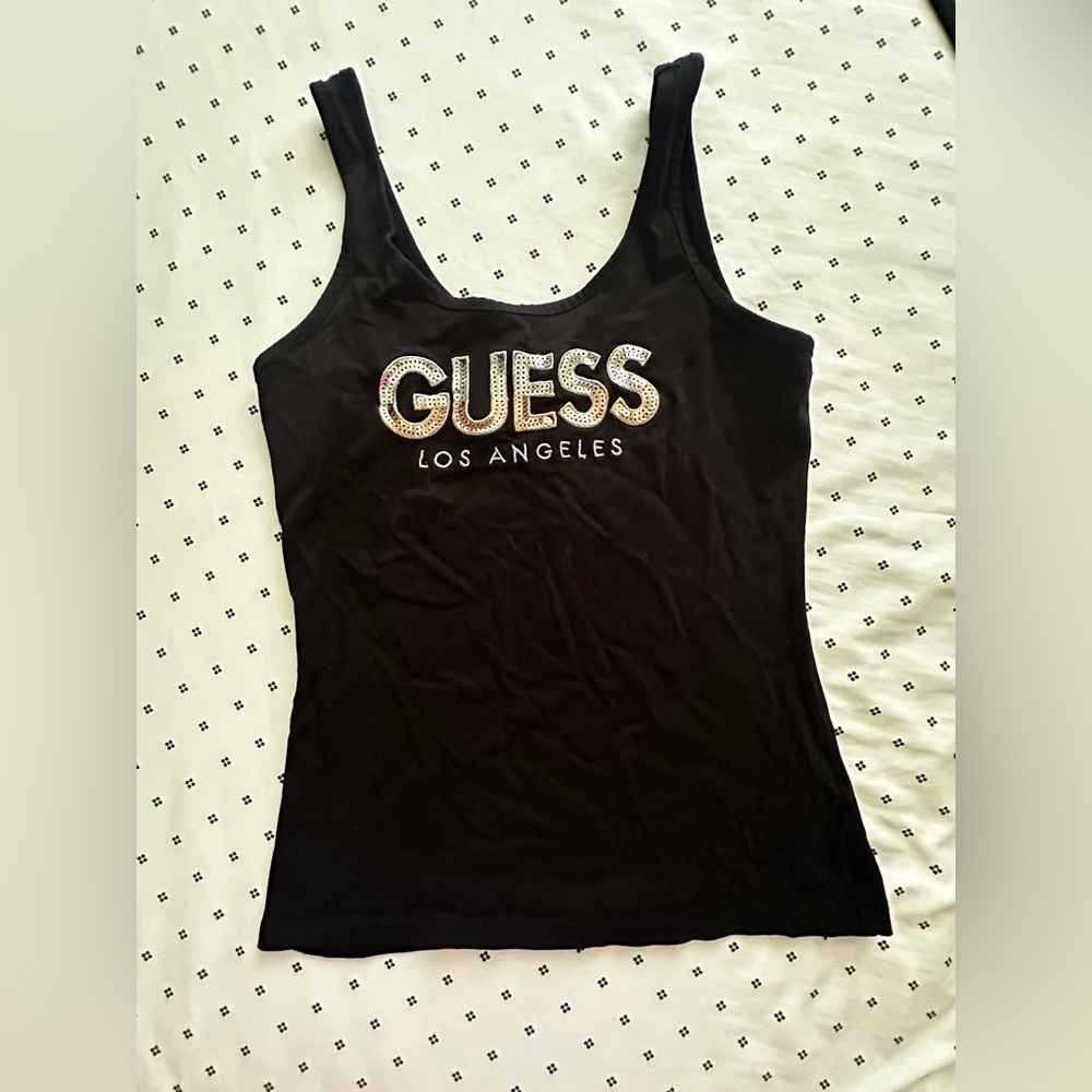 Guess Black Tank Top with Logo